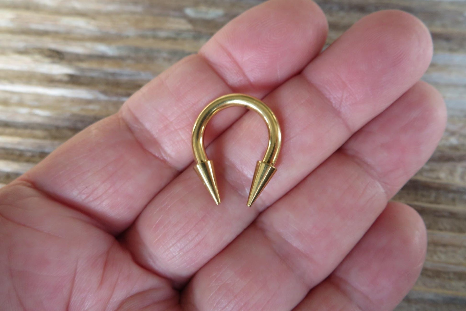 THICK Gauge Gold Titanium Plated Horseshoe Spiked Barbell Septum Piercing 12G (2.0mm) 10G (2.5mm) 8G (3mm) 6G (4.0mm) Nose Ring Long Spikes