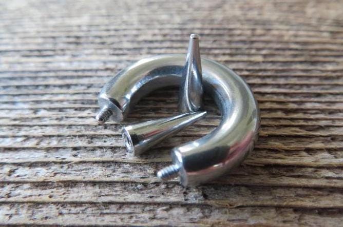16G, 14G, 12G, 10G, 8G, 6G, 4G Gauge Horseshoe Extra Long 12mm Spikes Solid 316L Surgical Steel Horseshoe Spiked Septum Ring Hypoallergenic