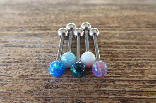 Pick Your Color Fire Opal Solid 316L Surgical Steel or Implant Grade Titanium Stone Barbell Tongue Ring 14G (1.6mm) Piercing Custom Length