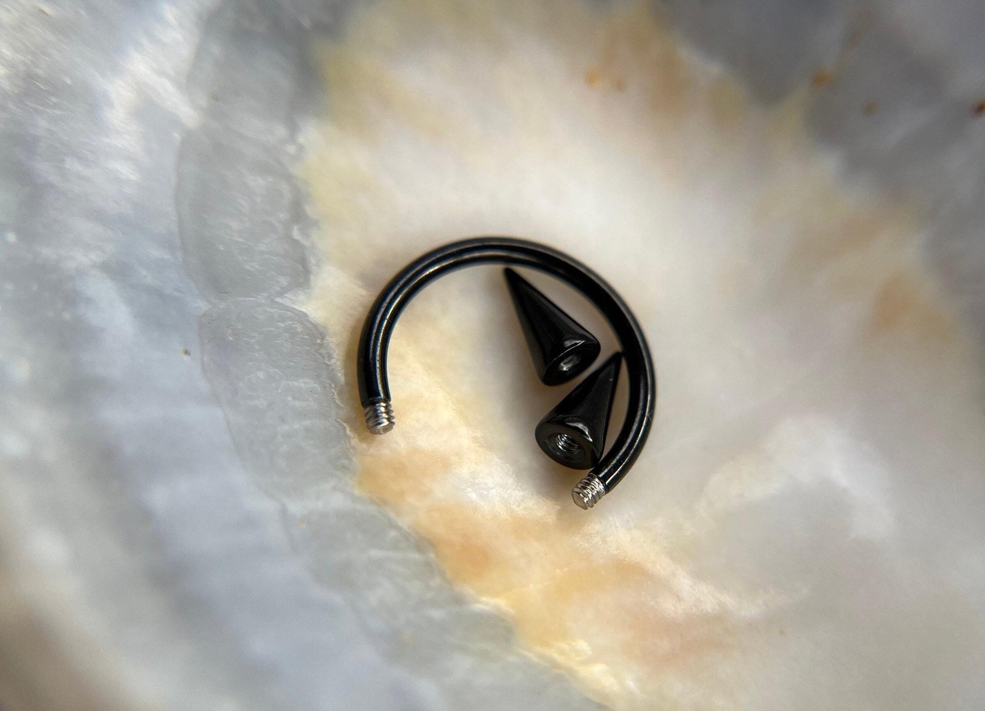 Large Diameter Size Options Black Titanium Plated 16G (1.2mm) Long Spikes Horseshoe Ring Septum Piercing Daith Helix Cartilage Nose Spiked
