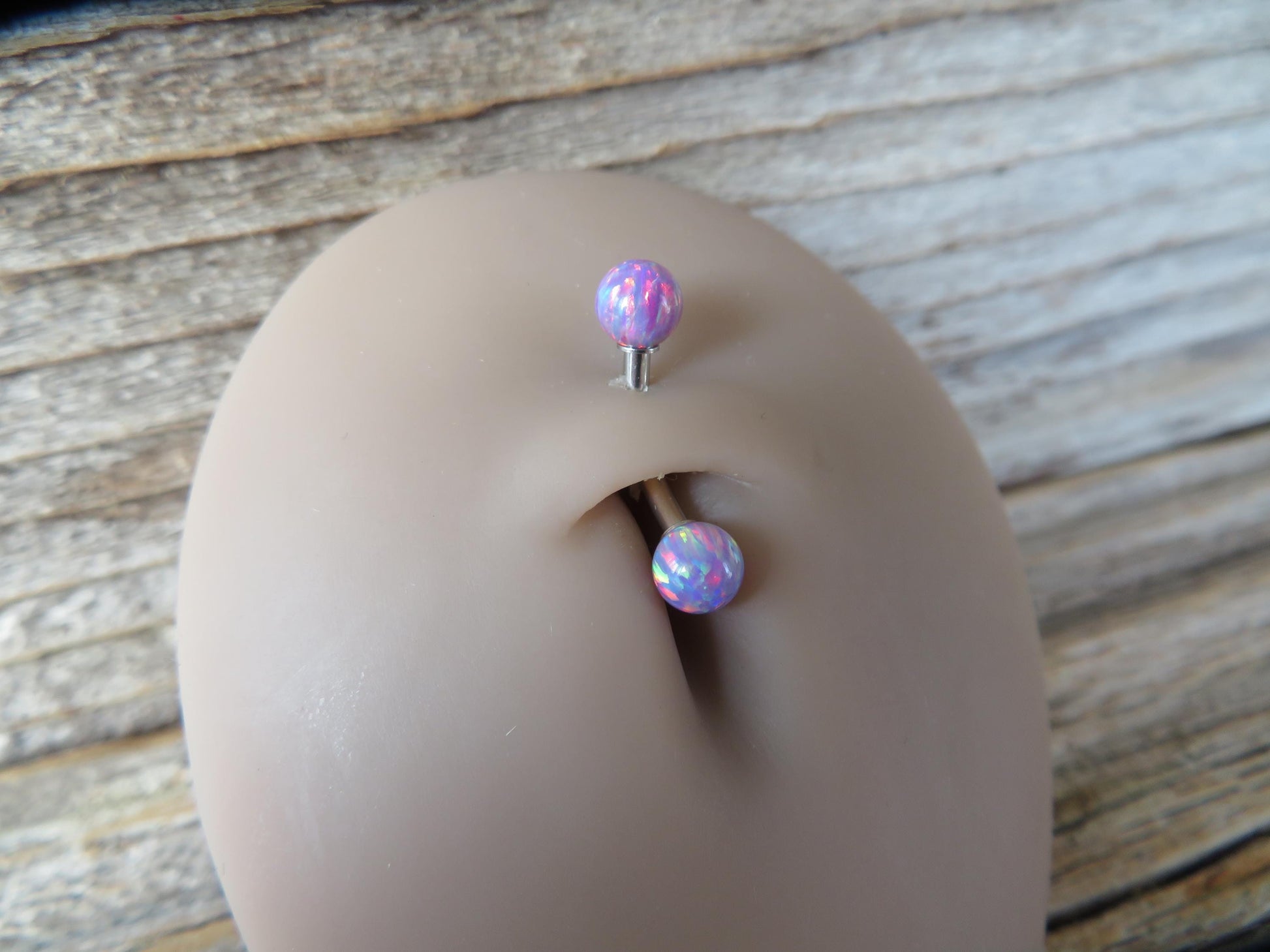 Lavender Fire Opal Stone Surgical Steel or Solid Titanium Custom Length Floating Belly Ring Curve VCH Piercing 14G (1.6mm) Curved Barbell