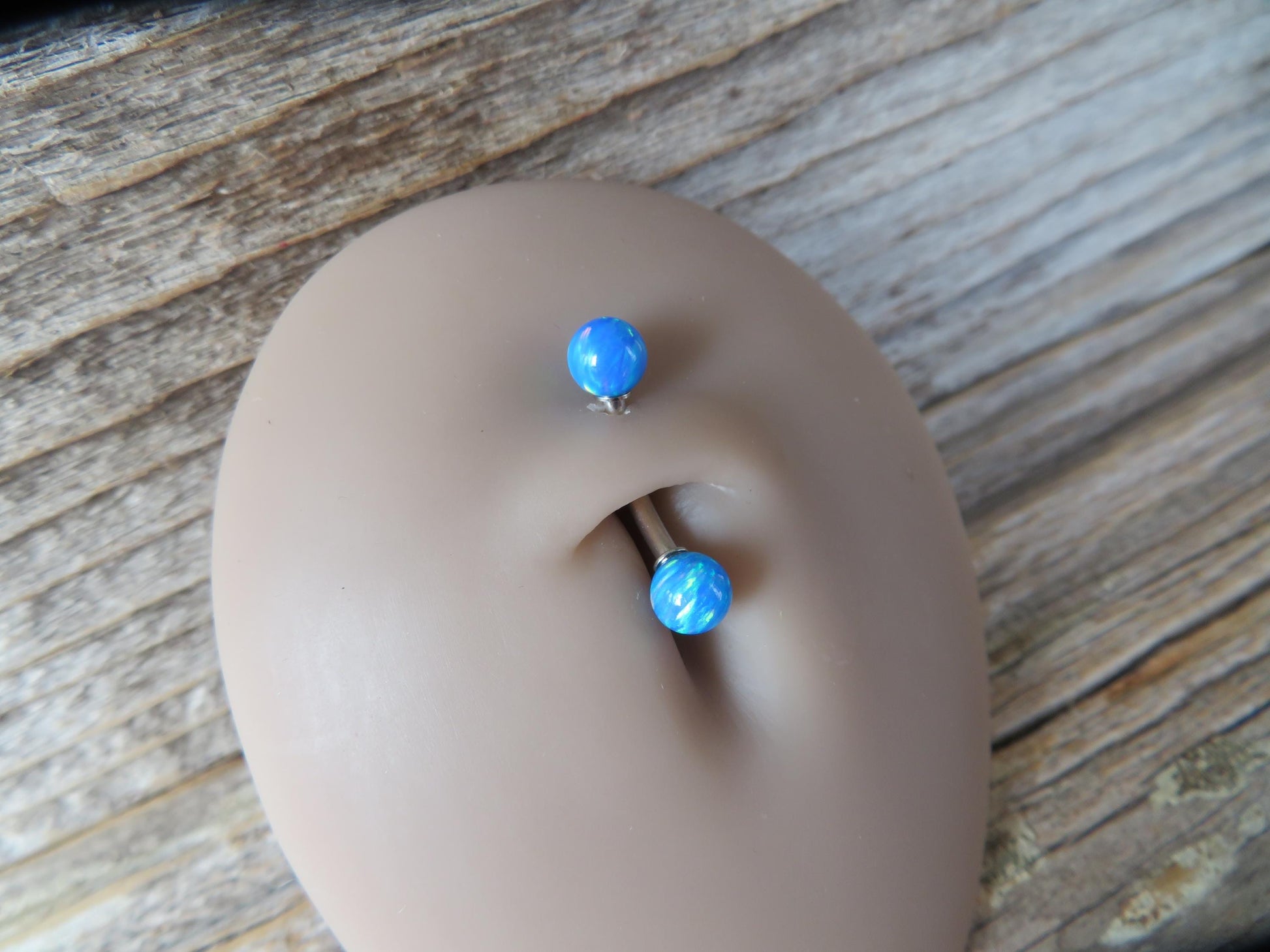 Ocean Blue Fire Opal Stone Surgical Steel or Solid Titanium Custom Length Floating Belly Ring Curve VCH Piercing 14G (1.6mm) Curved Barbell