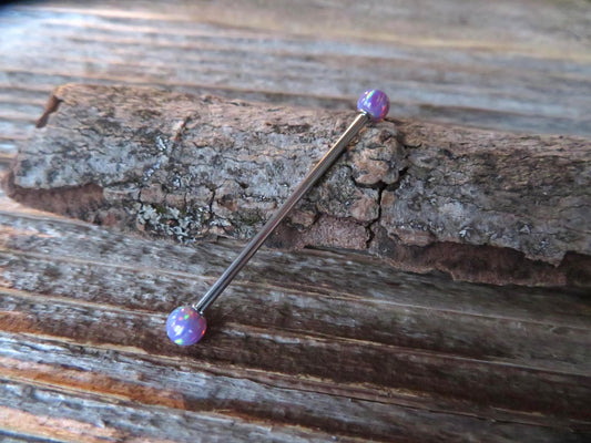 Lavender Fire Opal Stone Surgical Steel or Solid Titanium Custom Length Industrial Scaffold Piercing Bar 14G (1.6mm) Barbell Hypoallergenic