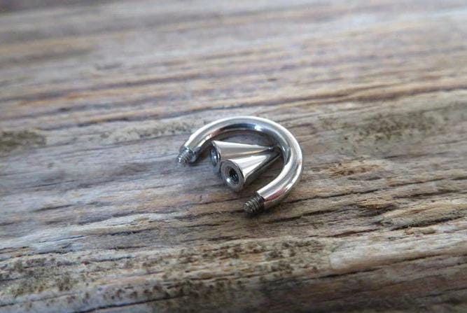 Petite Diameter THICK Gauge 12G (2.0mm) or 10G (2.5mm) Solid 316L Surgical Steel Horseshoe Spiked Septum Ring 3/8" 10mm Piercing Long Spikes