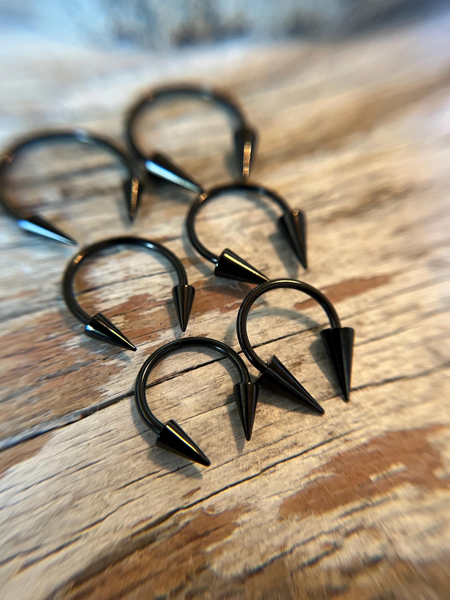Large Diameter Size Options Black Titanium Plated 16G (1.2mm) Long Spikes Horseshoe Ring Septum Piercing Daith Helix Cartilage Nose Spiked