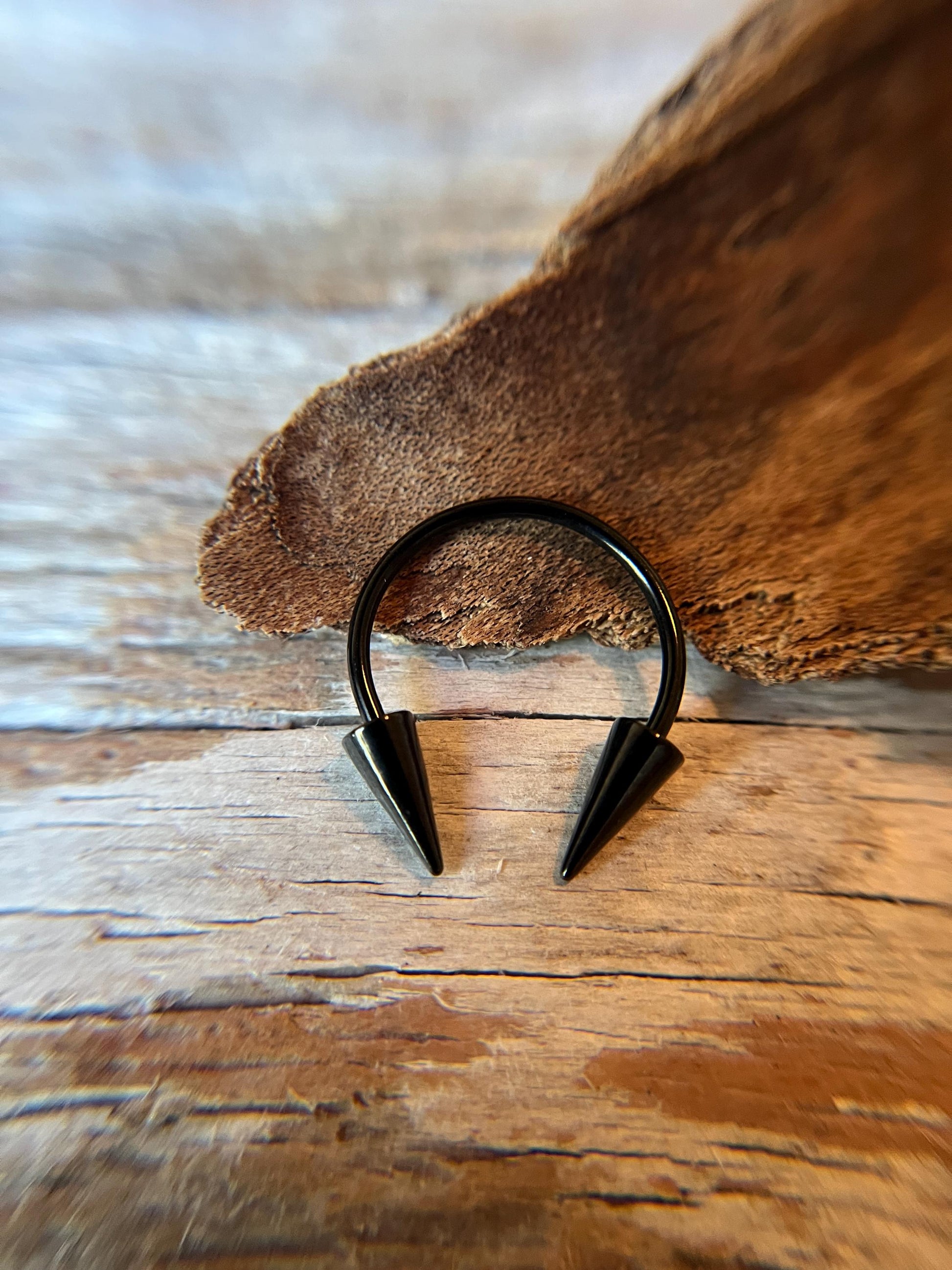 Large Diameter Size Options Black Titanium Plated 16G (1.2mm) Long Spikes Horseshoe Ring Septum Piercing Daith Helix Cartilage Nose Spiked