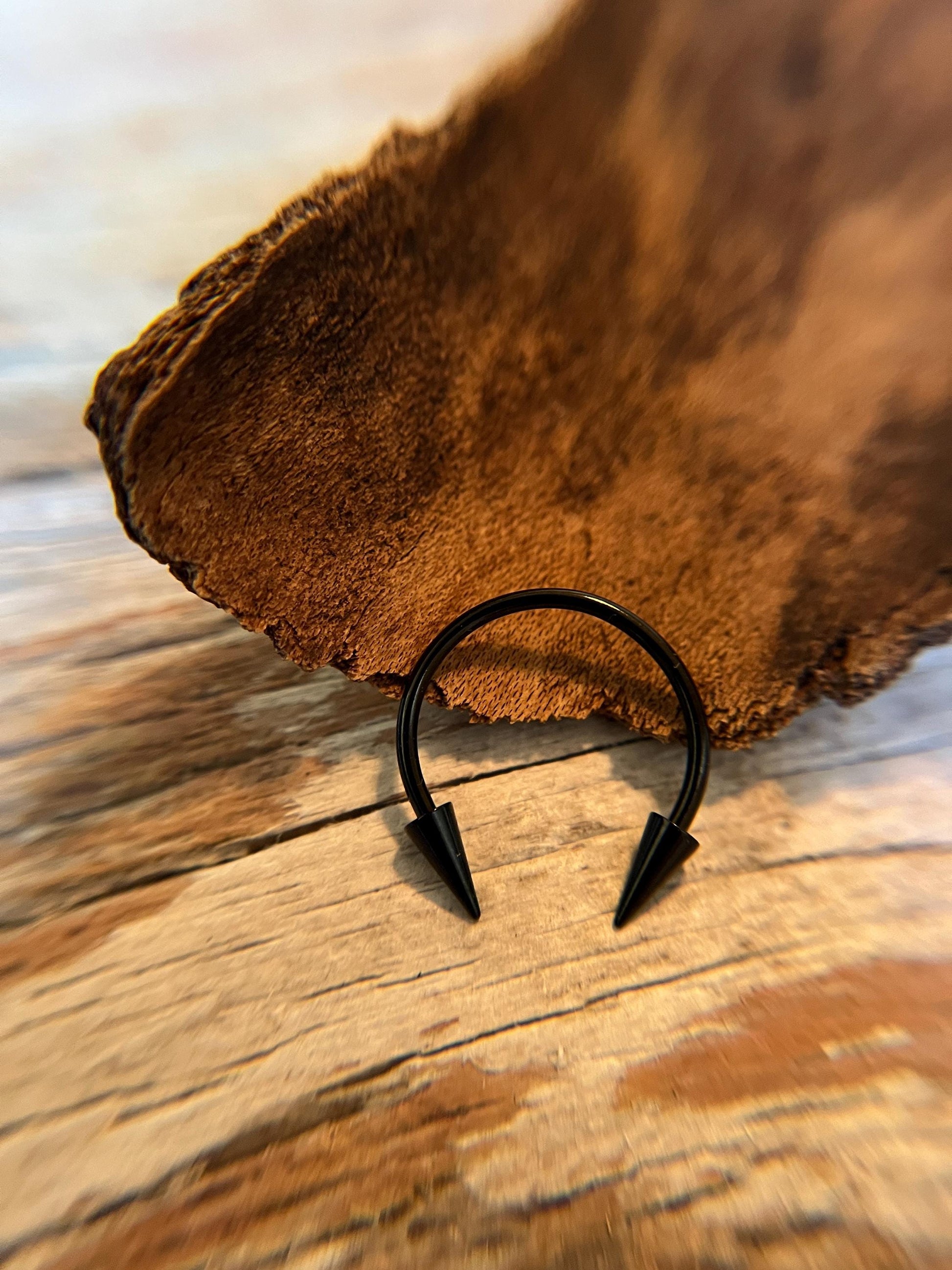 Large Diameter Size Options Black Titanium Plated 16G (1.2mm) Long Spikes Horseshoe Ring Septum Piercing Daith Helix Cartilage Nose Spiked