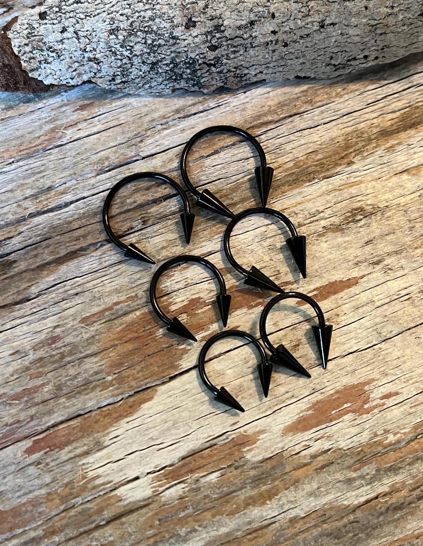 Large Diameter Size Options Black Titanium Plated 16G (1.2mm) Long Spikes Horseshoe Ring Septum Piercing Daith Helix Cartilage Nose Spiked