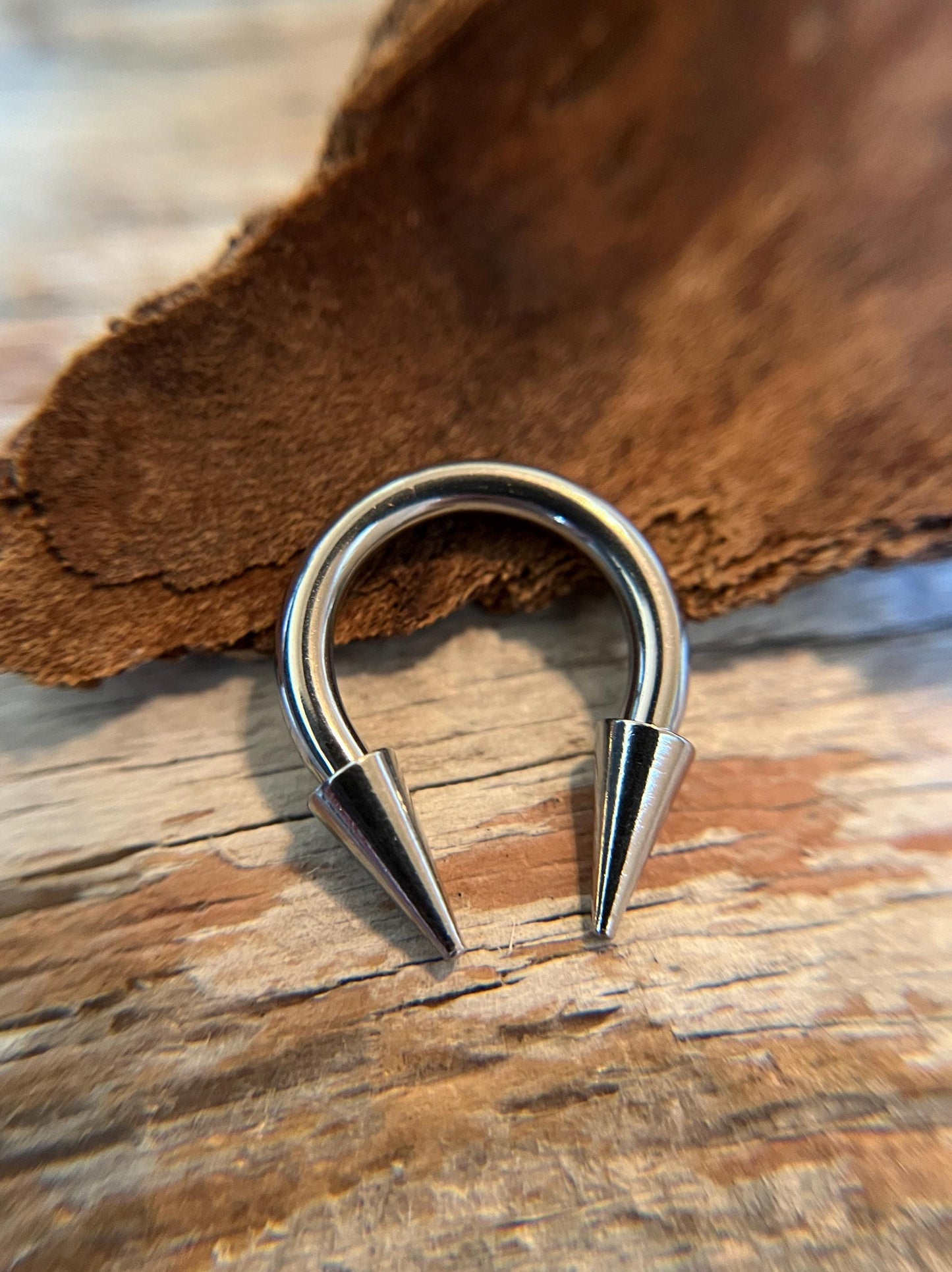 Petite Diameter THICK Gauge 12G (2.0mm) or 10G (2.5mm) Solid 316L Surgical Steel Horseshoe Spiked Septum Ring 3/8" 10mm Piercing Long Spikes