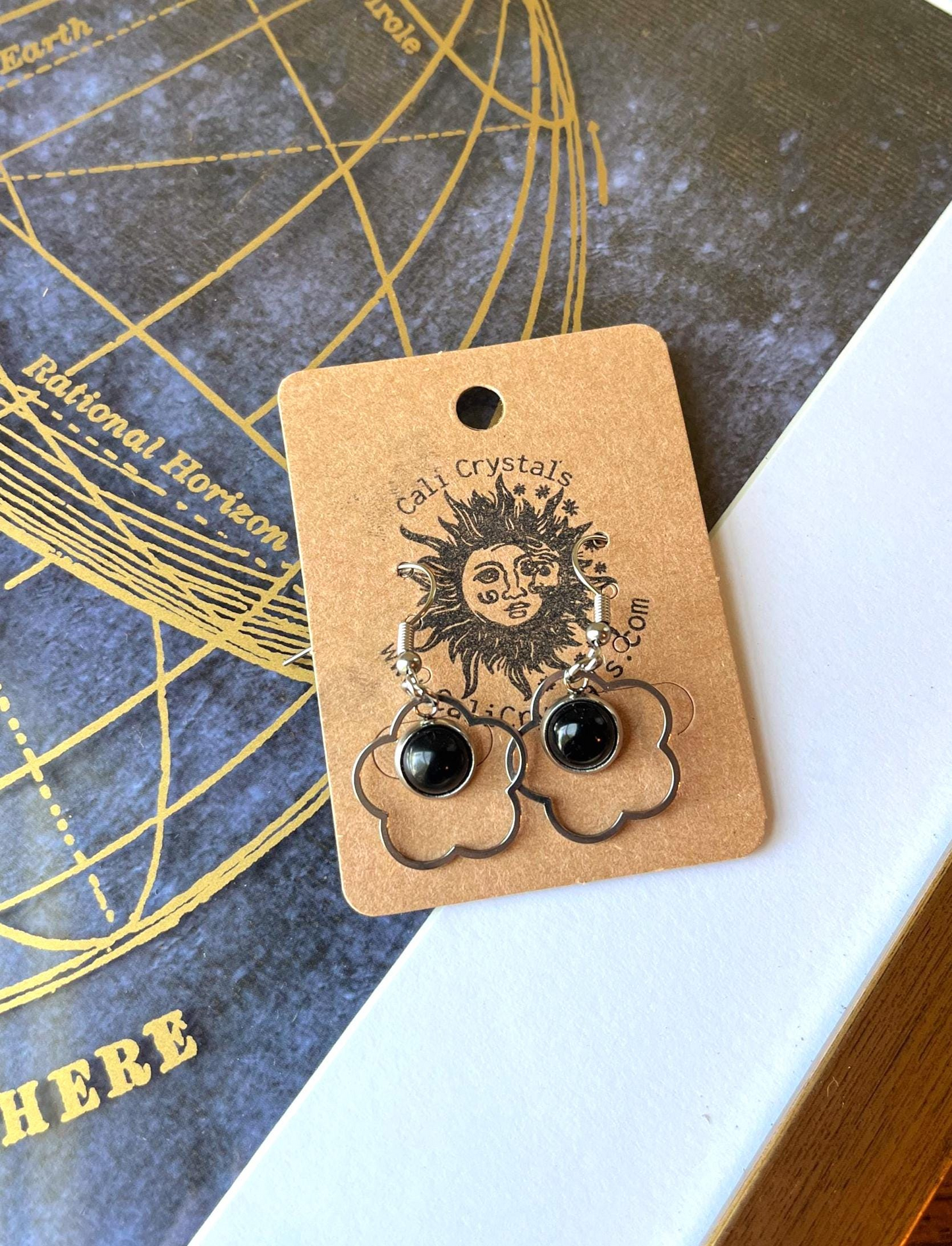 Black Obsidian Natural Volcanic Glass 90's Vibes Flower Earrings