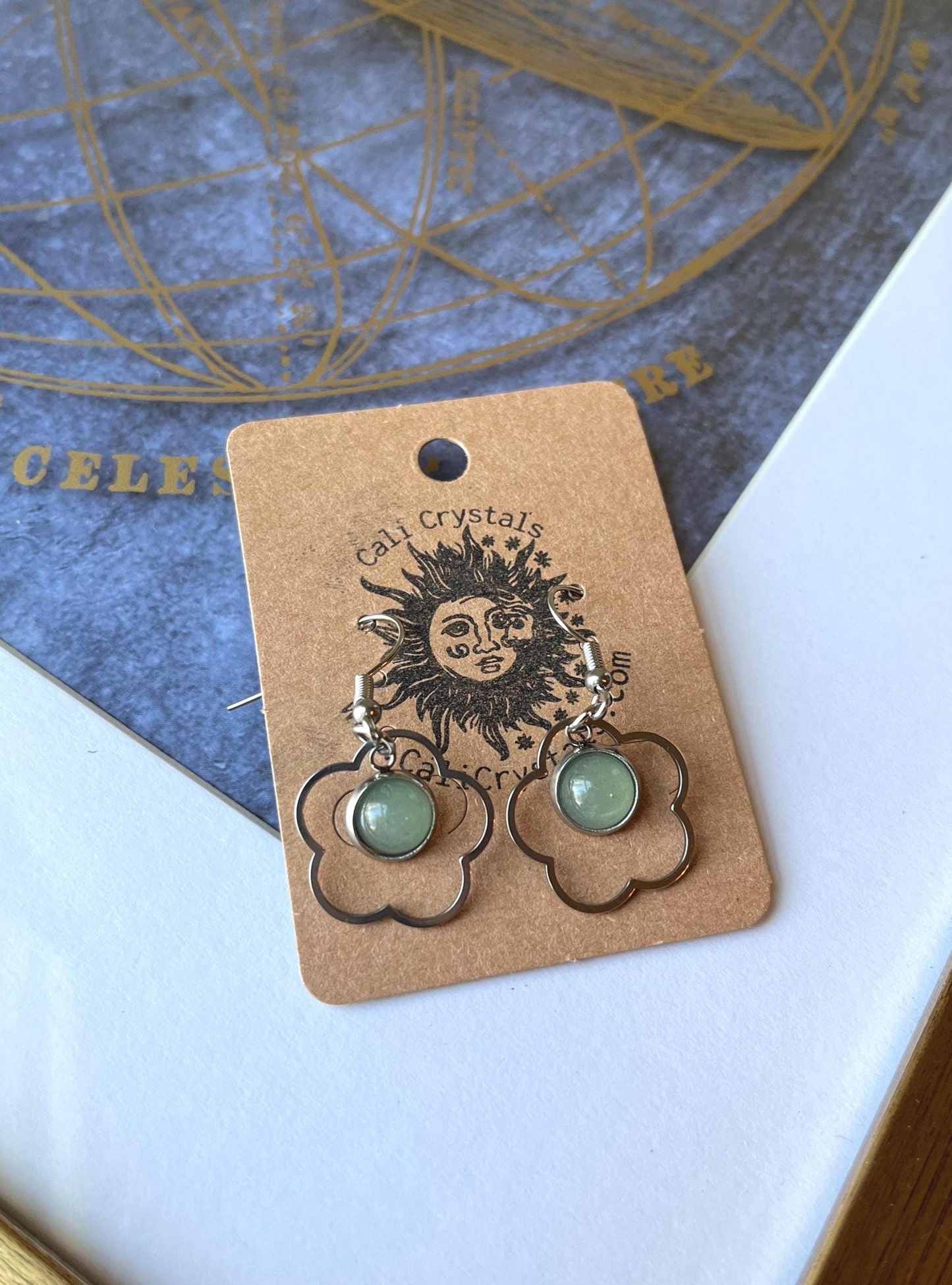 Green Aventurine Natural Stone 90's Vibes Flower Earrings