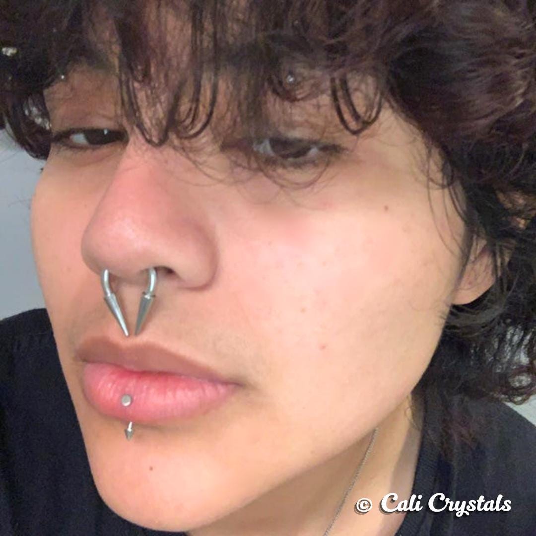 16G, 14G, 12G, 10G, 8G, 6G, 4G Gauge Horseshoe Extra Long 12mm Spikes Solid 316L Surgical Steel Horseshoe Spiked Septum Ring Hypoallergenic