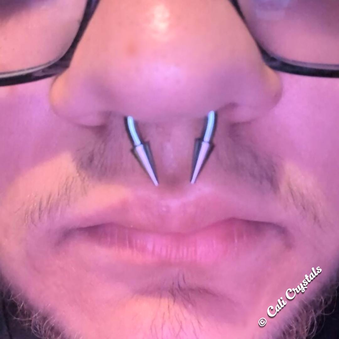 THICK Gauge Hypoallergenic Solid 316L Surgical Steel Horseshoe Spiked Septum Ring Piercing 12G (2.0mm) 10G (2.5mm) 8G, 6G, 4G Long Spikes