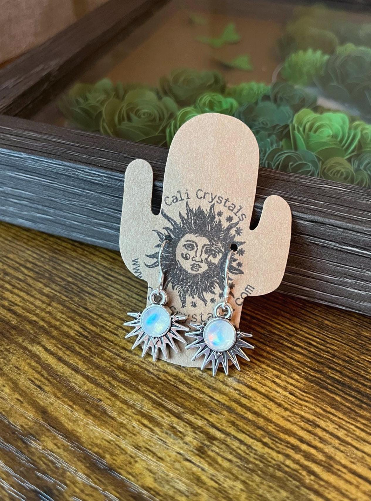 Moonstone Natural Stone Aztec Sun Earrings