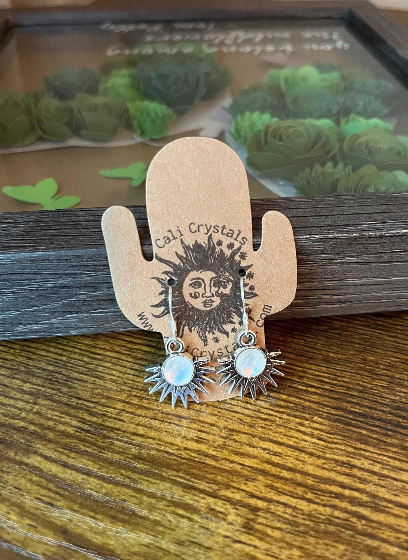 Moonstone Natural Stone Aztec Sun Earrings