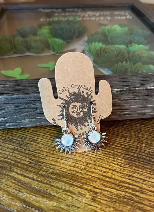Moonstone Natural Stone Aztec Sun Earrings