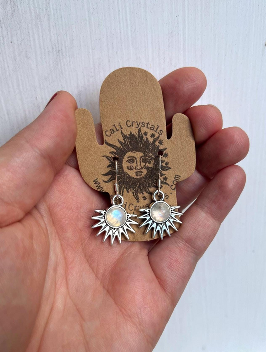 Moonstone Natural Stone Aztec Sun Earrings