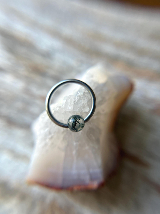 Moss Agate Natural Stone Surgical Steel CBR Ring