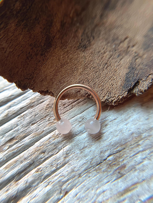 Rose Quartz Natural Stone Rose Gold Titanium Ion Plated Horseshoe Ring