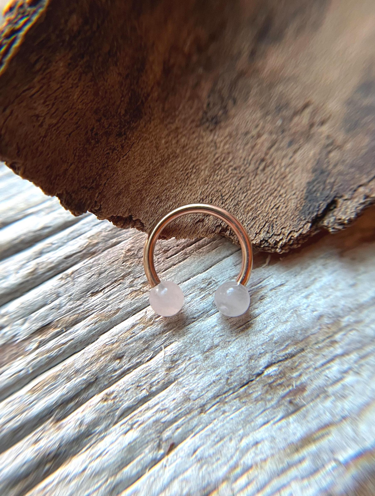 Rose Quartz Natural Stone Rose Gold Titanium Ion Plated Horseshoe Ring