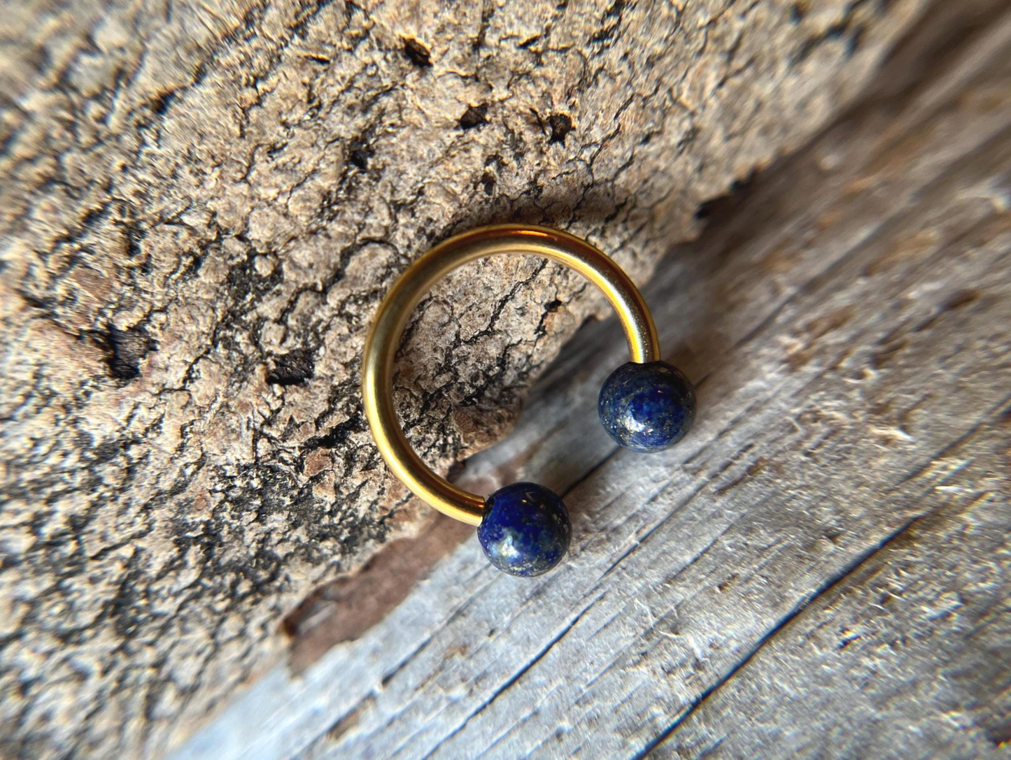 Lapis Lazuli Natural Stone Gold Titanium Ion Plated Horseshoe Ring