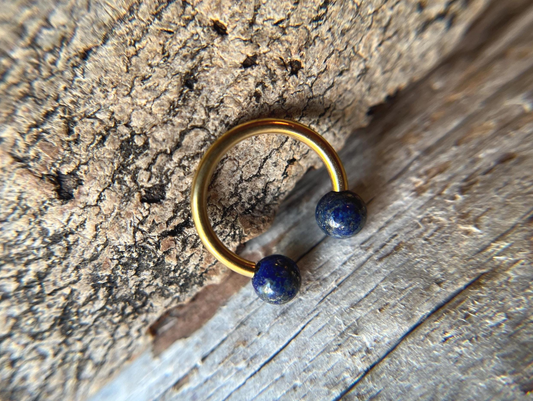 Lapis Lazuli Natural Stone Gold Titanium Ion Plated Horseshoe Ring