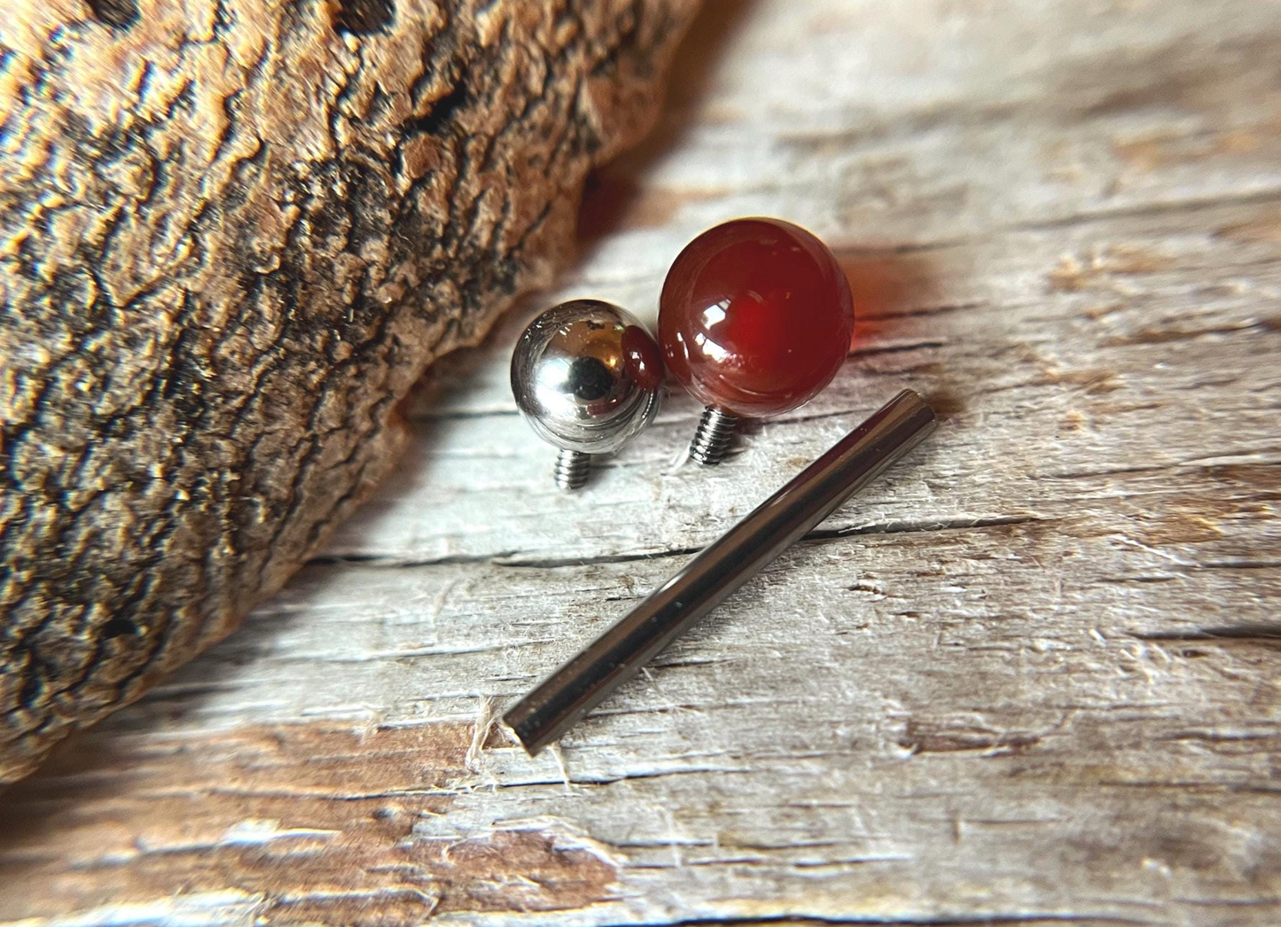 Carnelian Natural Stone Internally Threaded Titanium Tongue Piercing Barbell