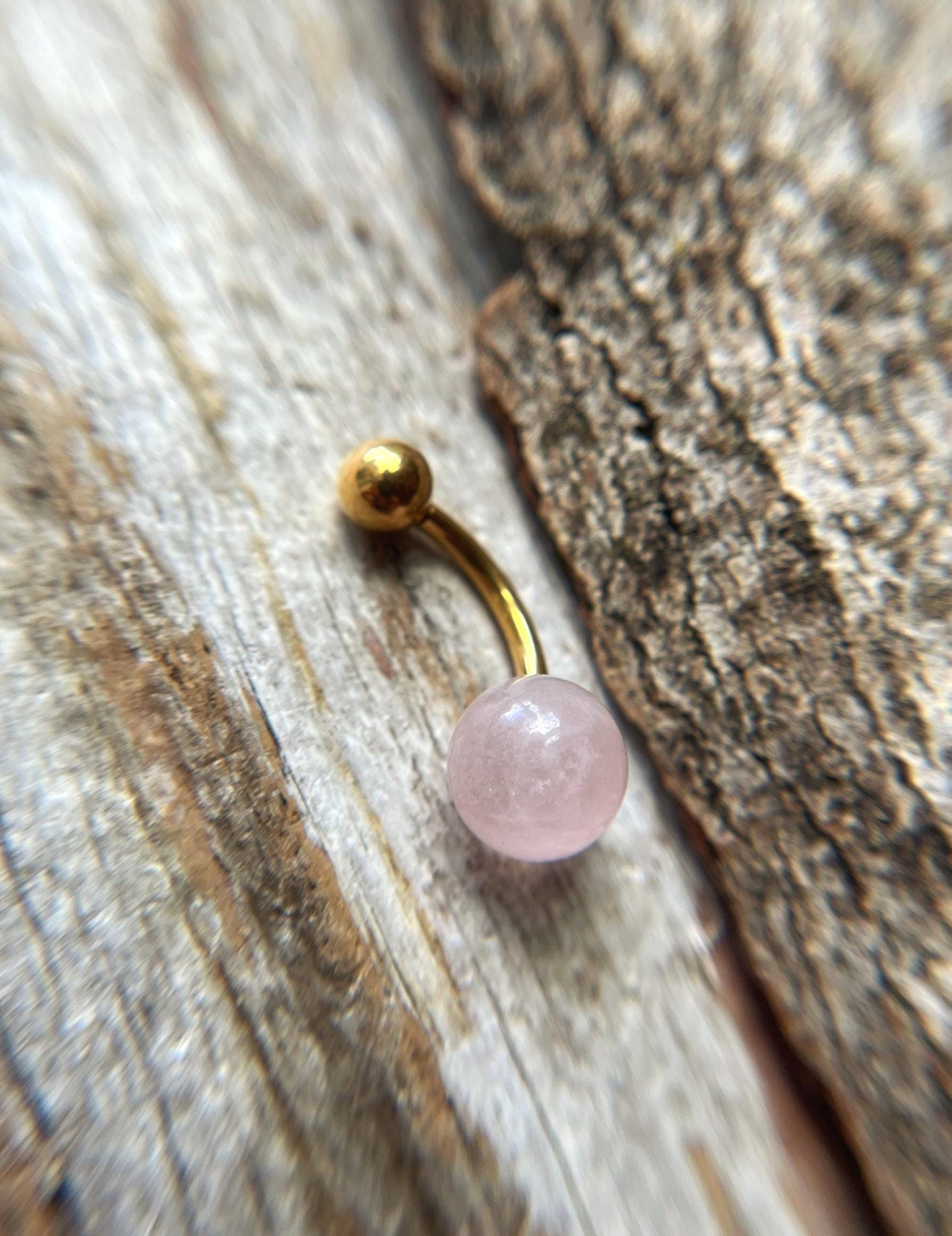 Gold, Black or Steel Rose Quartz Natural Stone Belly or VCH Barbell