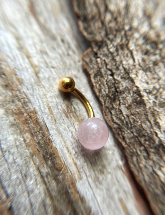 Gold, Black or Steel Rose Quartz Natural Stone Belly or VCH Barbell