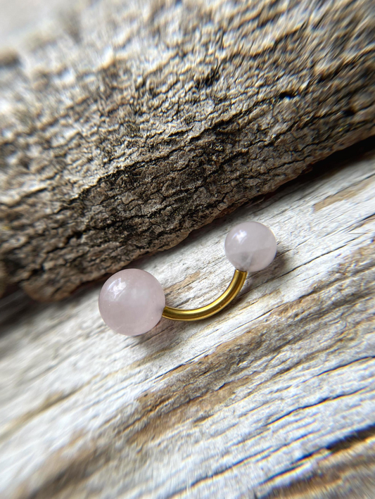 Rose Quartz Natural Stone Gold, Rose Gold or Black Titanium Finish Belly or VCH Barbell