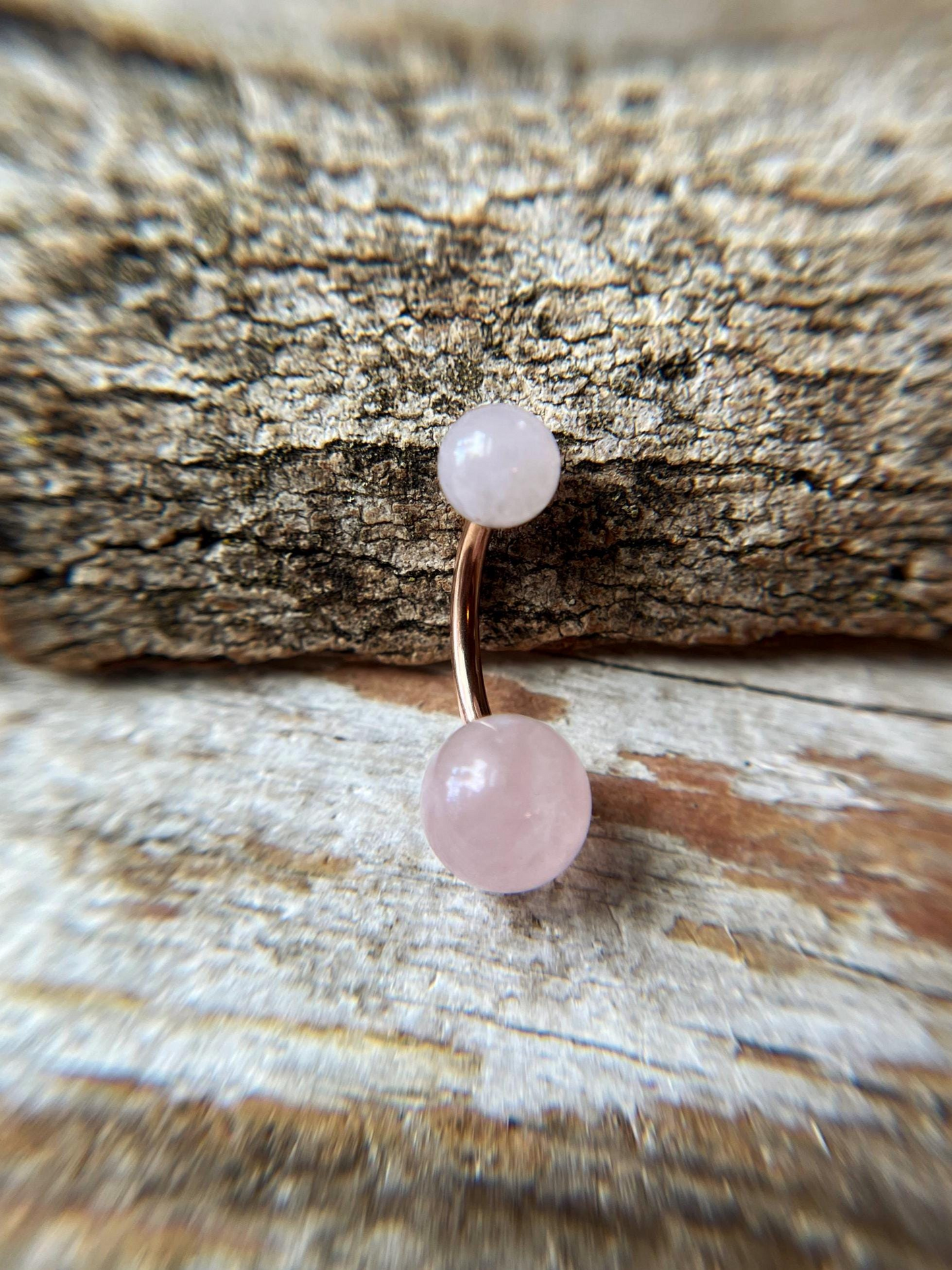 Rose Quartz Natural Stone Gold, Rose Gold or Black Titanium Finish Belly or VCH Barbell