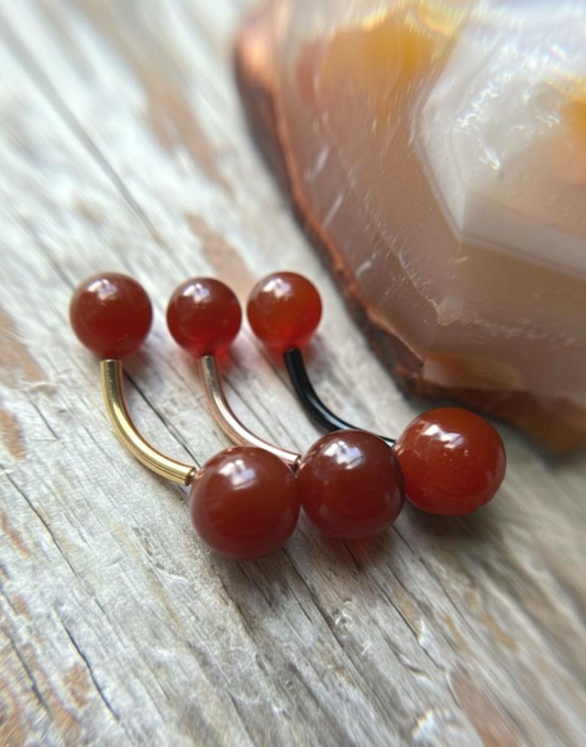 Carnelian Natural Stone Gold, Rose Gold or Black Titanium Finish Belly or VCH Barbell