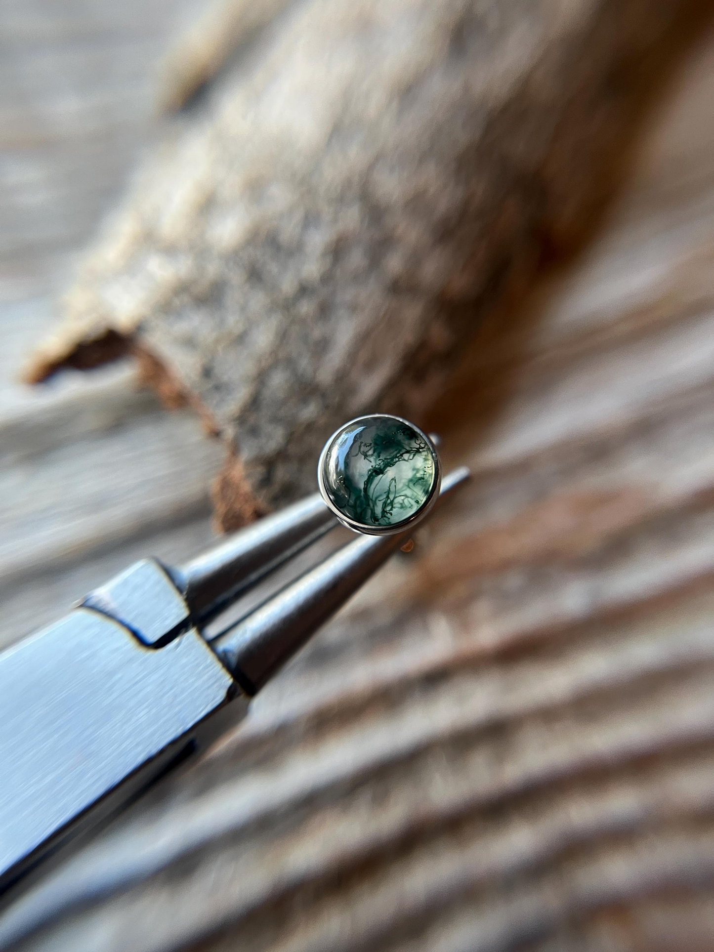 A+ Grade Moss Agate Natural Stone Tongue Piercing Barbell