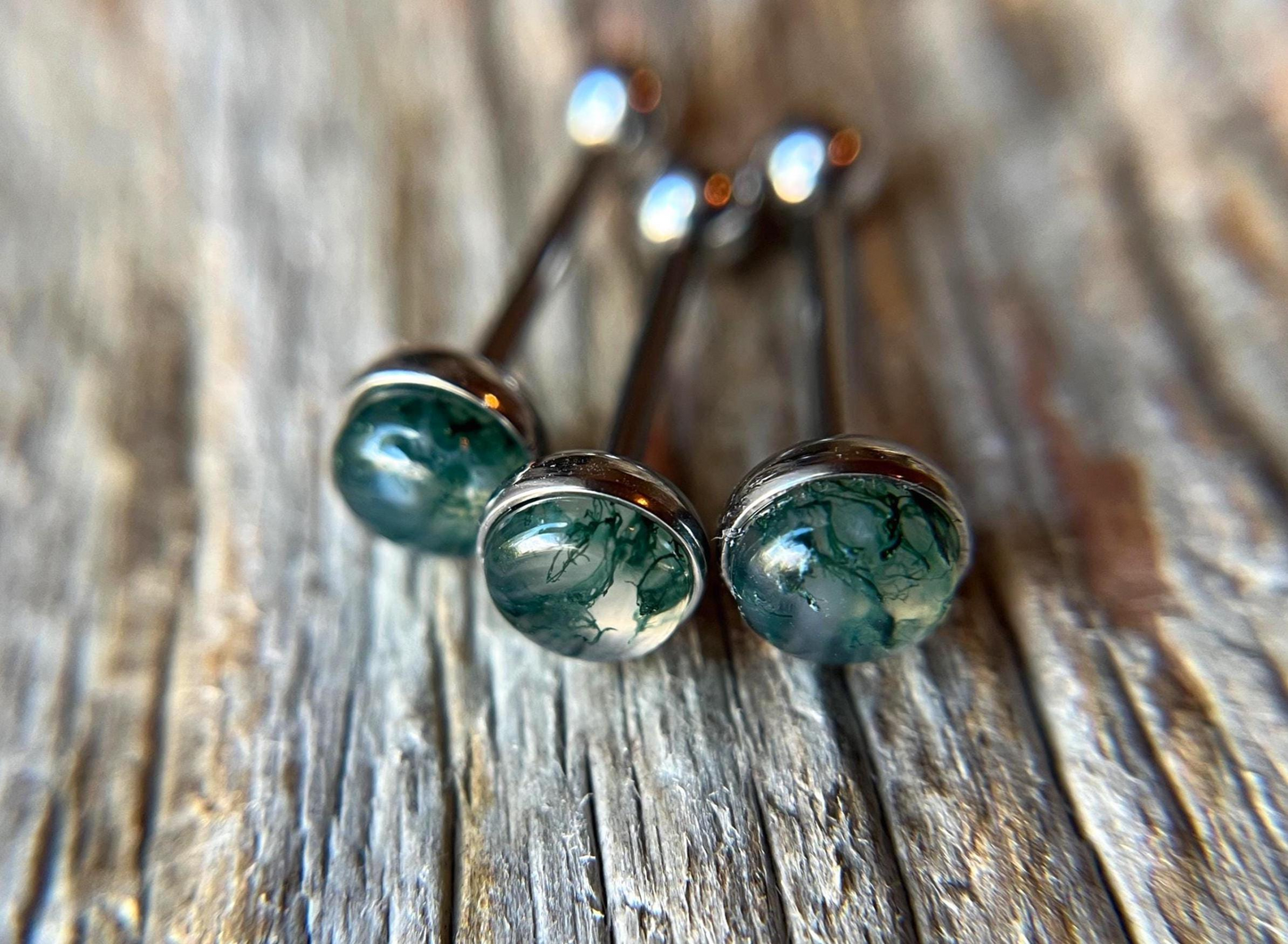 A+ Grade Moss Agate Natural Stone Tongue Piercing Barbell