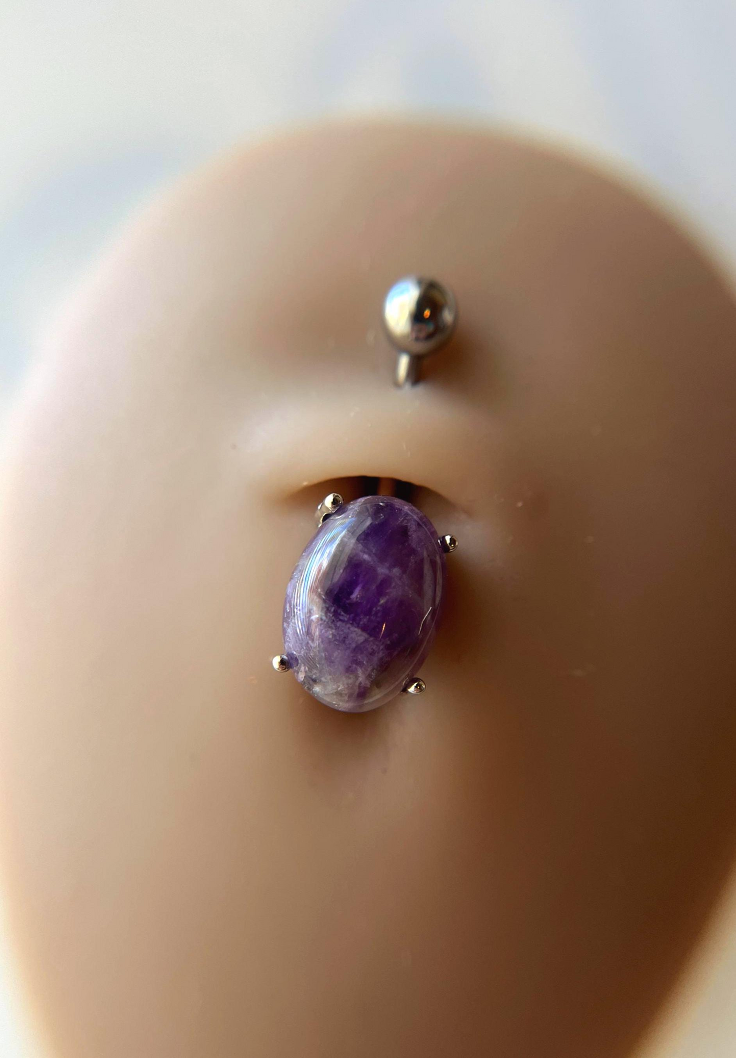 Amethyst Natural Stone Pronged Oval Belly Ring 316L Surgical Steel