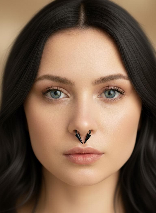 Black Titanium Ion Plated Extra Long Spikes 16G Horseshoe Ring