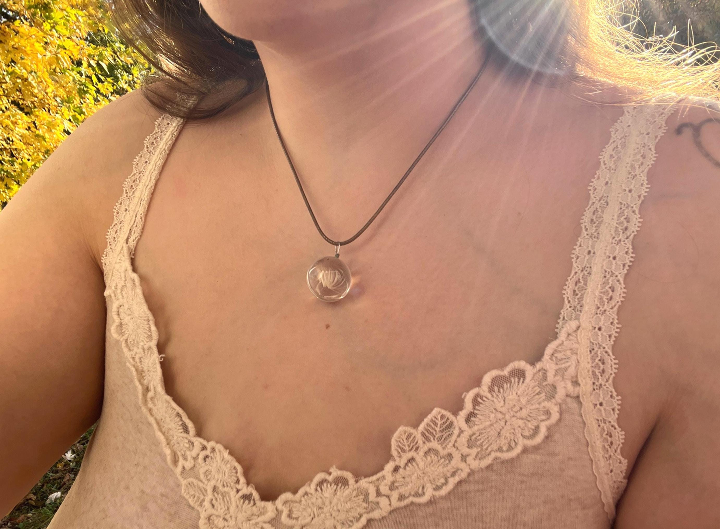 Real Dandelion Seeds Glass Pendant Necklace
