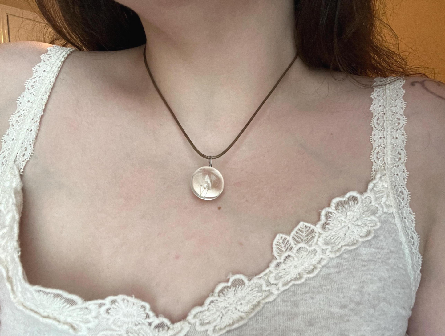 Real Dandelion Seeds Glass Pendant Necklace