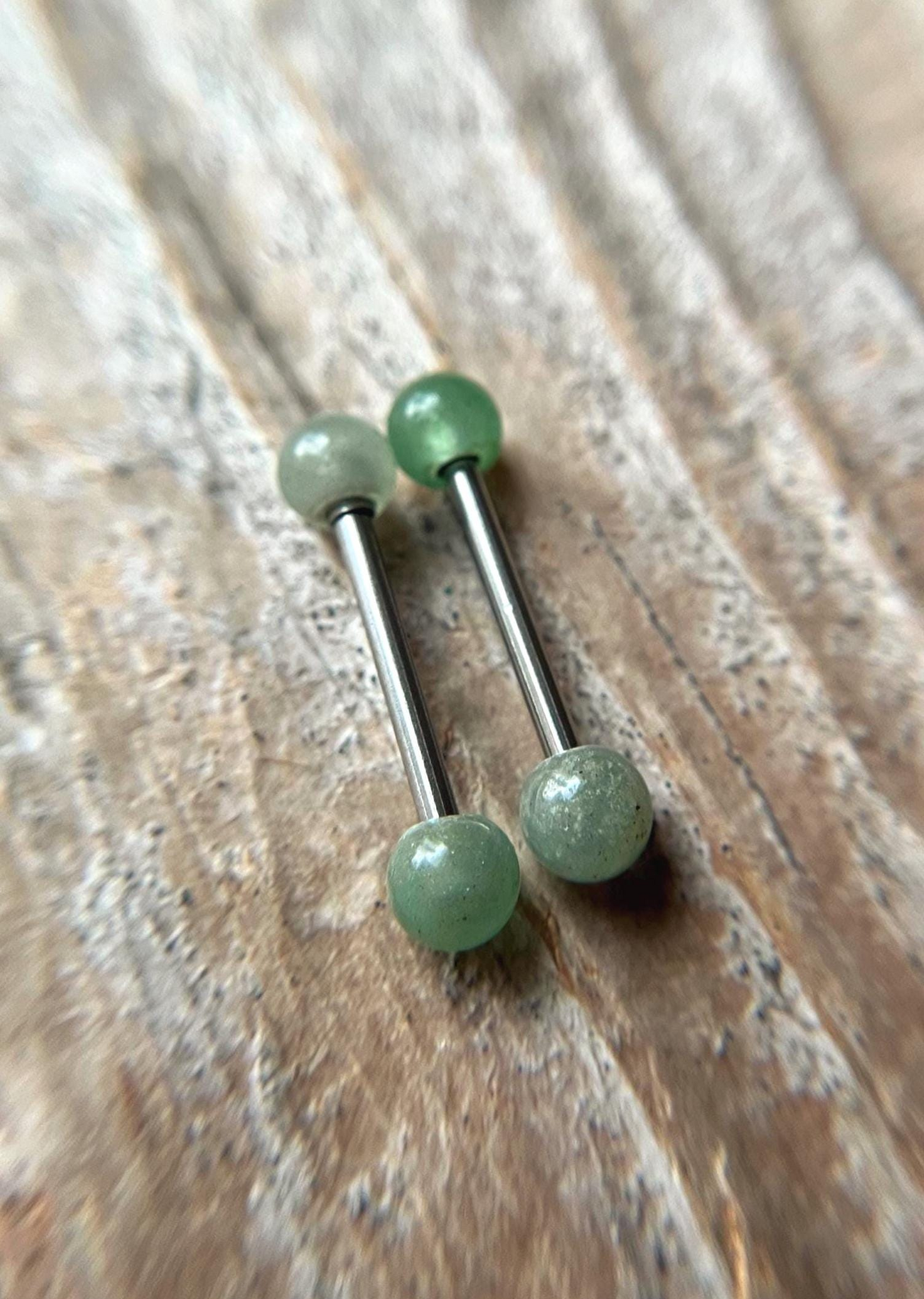 Green Aventurine Natural Stone 316L Surgical Steel Tongue Nipple Barbell