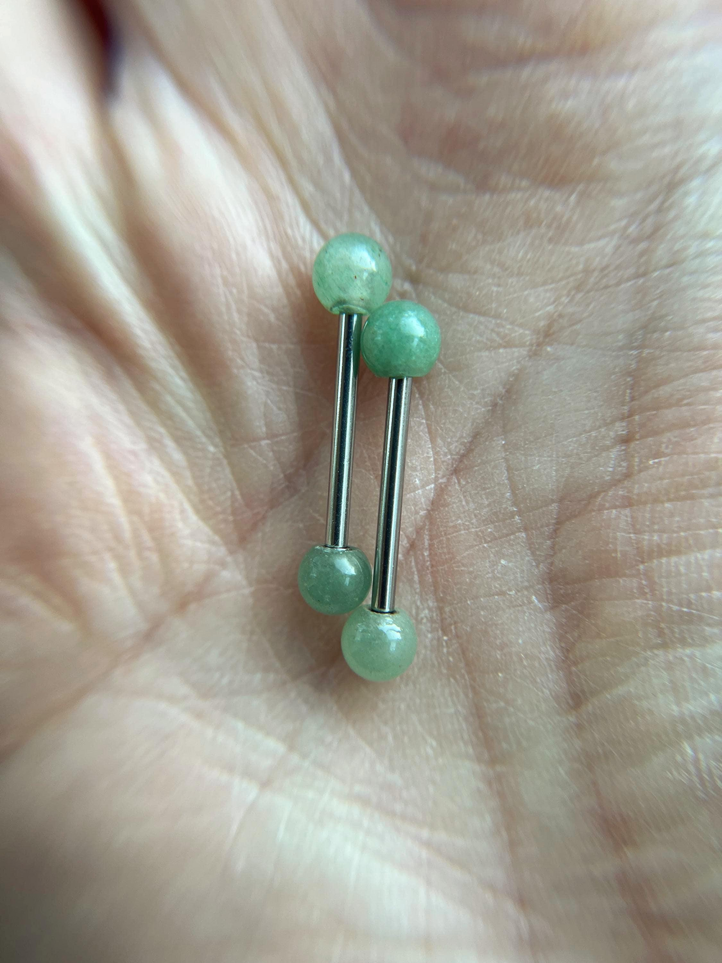 Green Aventurine Natural Stone 316L Surgical Steel Tongue Nipple Barbell