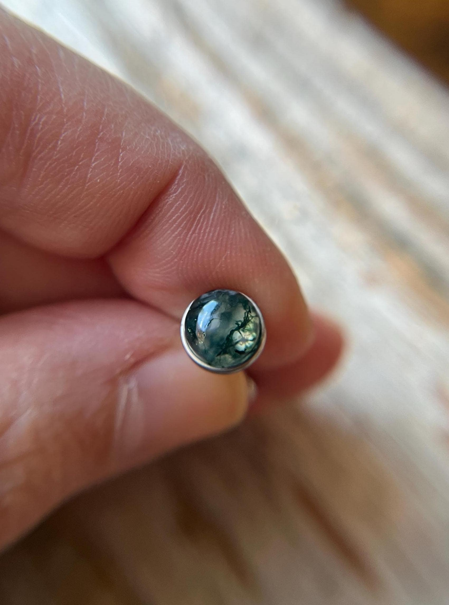 A+ Grade Moss Agate Natural Stone Tongue Piercing Barbell