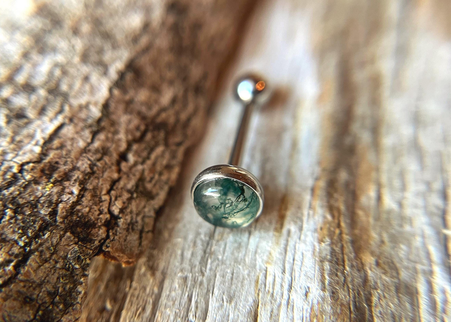 A+ Grade Moss Agate Natural Stone Tongue Piercing Barbell