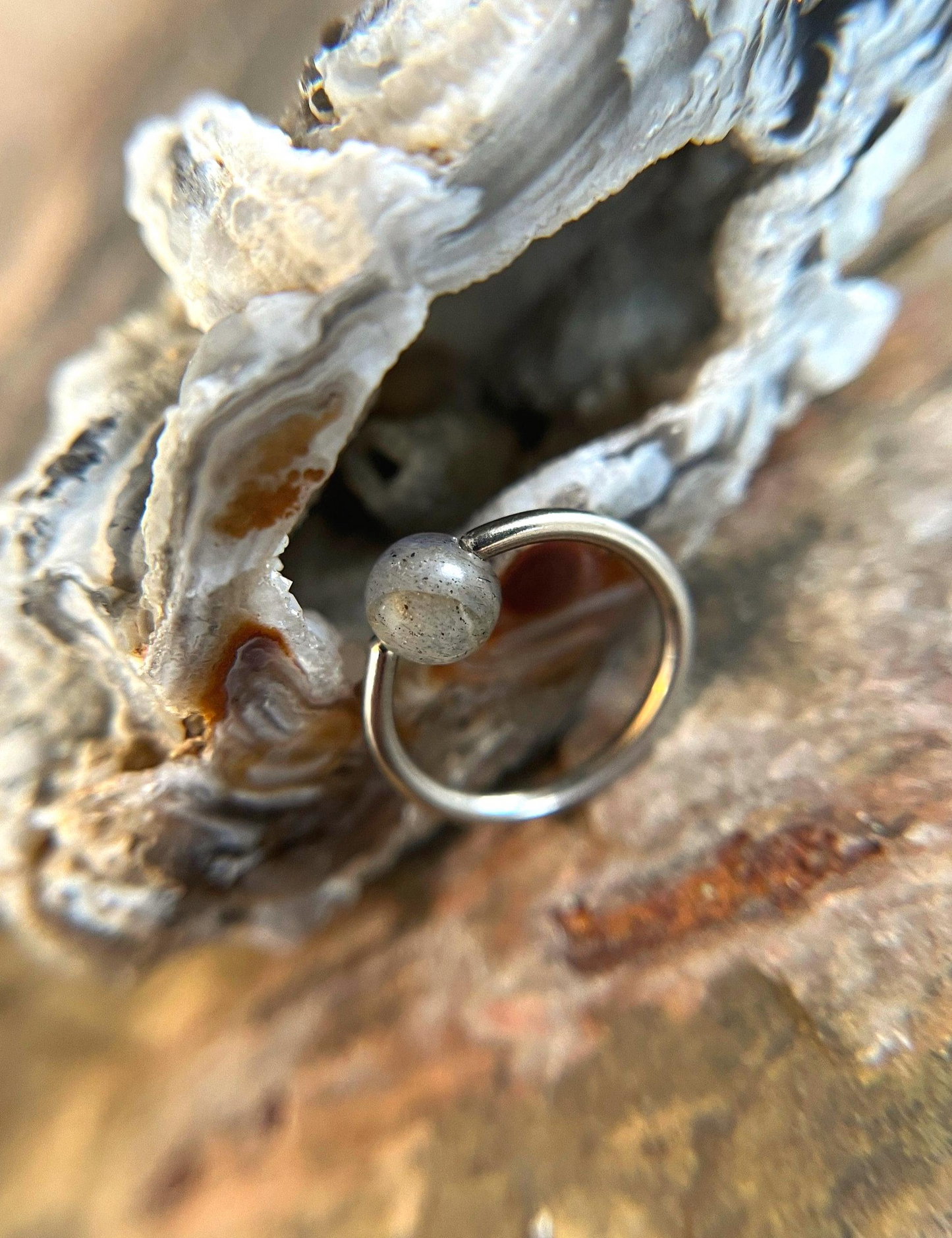 Labradorite Natural Stone ASTM F-136 Implant Grade Titanium CBR Ring