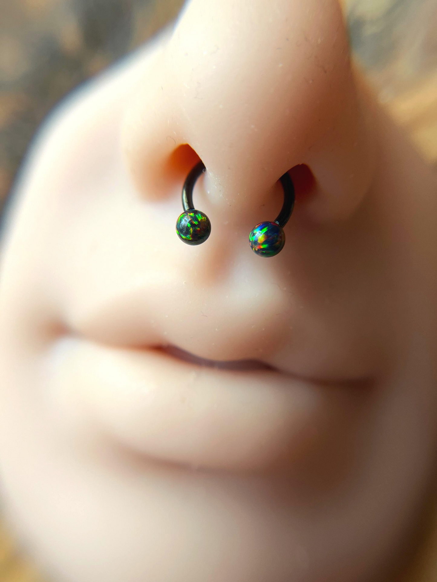 Fire Opal Internally Threaded Black Titanium Ion Plated Horseshoe Ring