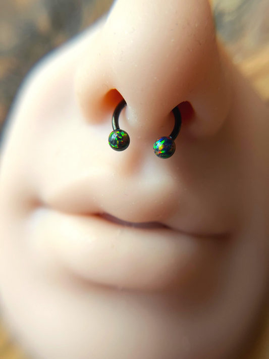 Fire Opal Internally Threaded Black Titanium Ion Plated Horseshoe Ring