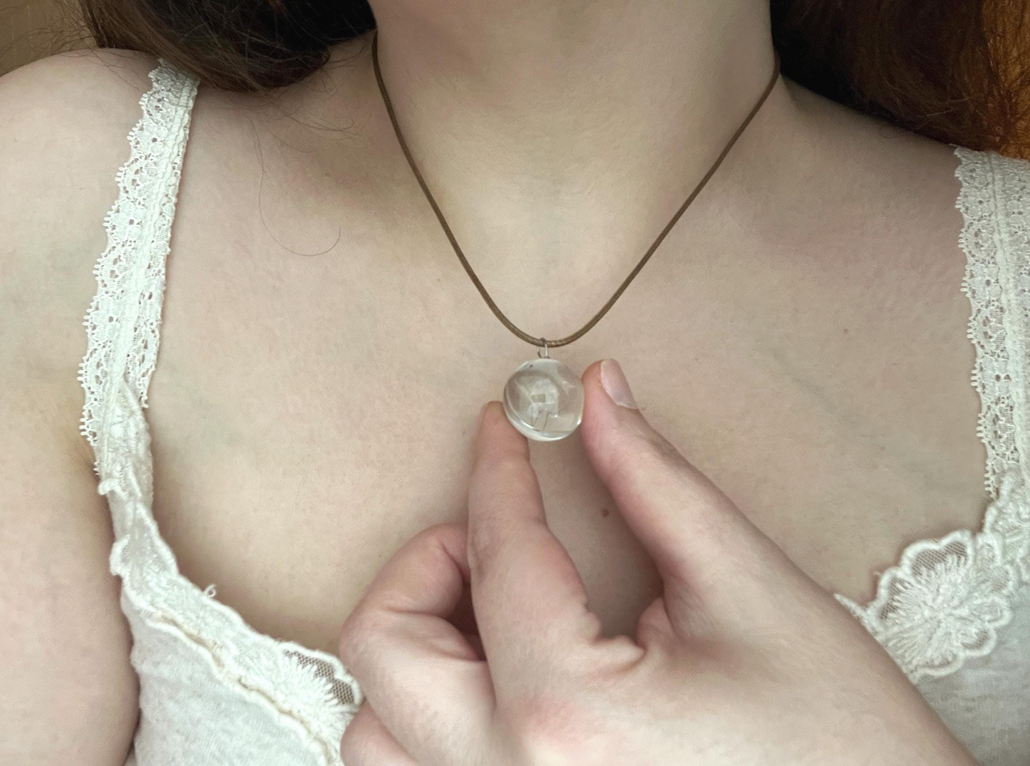 Real Dandelion Seeds Glass Pendant Necklace