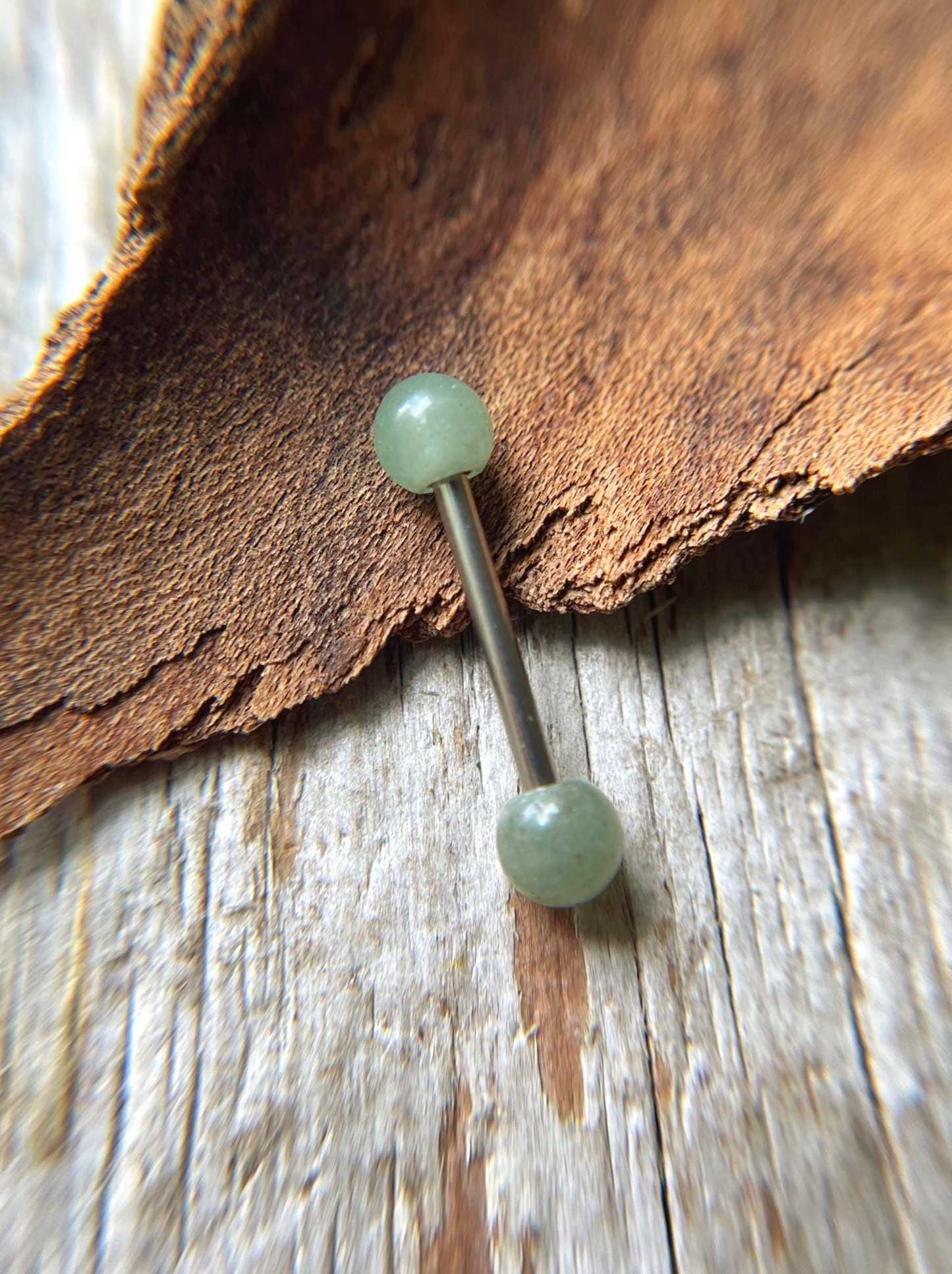 Green Aventurine Natural Stone 316L Surgical Steel Tongue Nipple Barbell