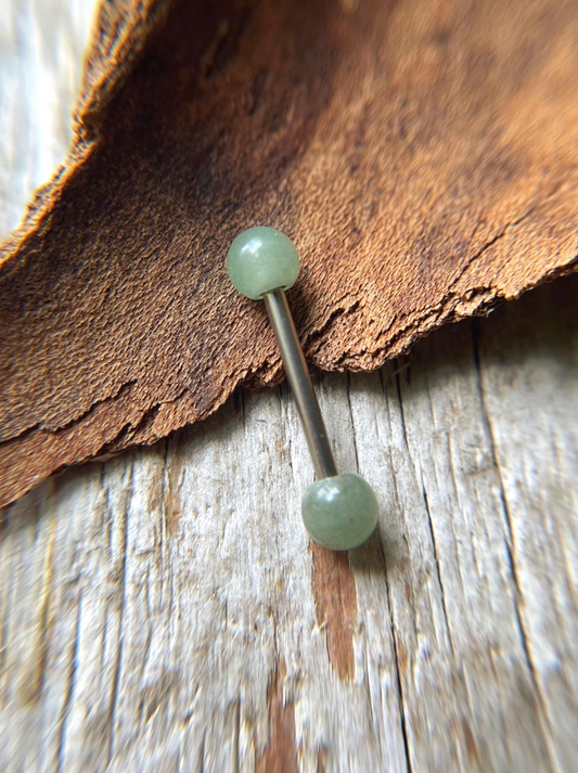 Green Aventurine Natural Stone 316L Surgical Steel Tongue Nipple Barbell