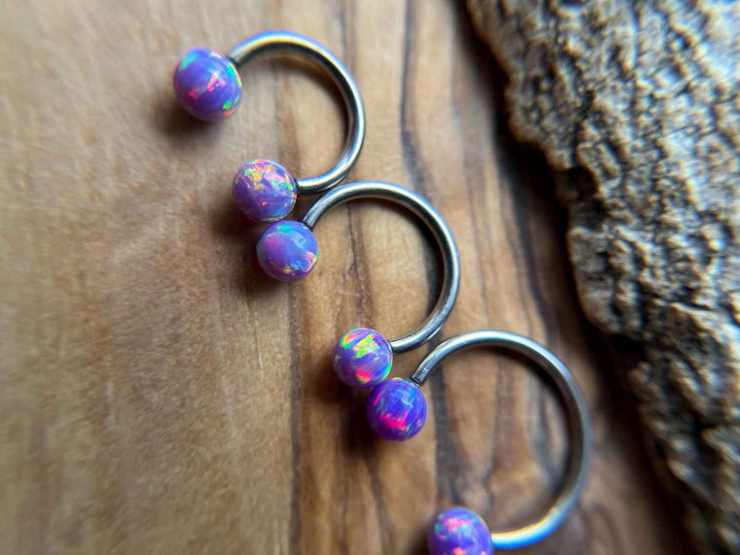 Fire Opal Internally Threaded Implant-Grade Titanium Horseshoe Ring