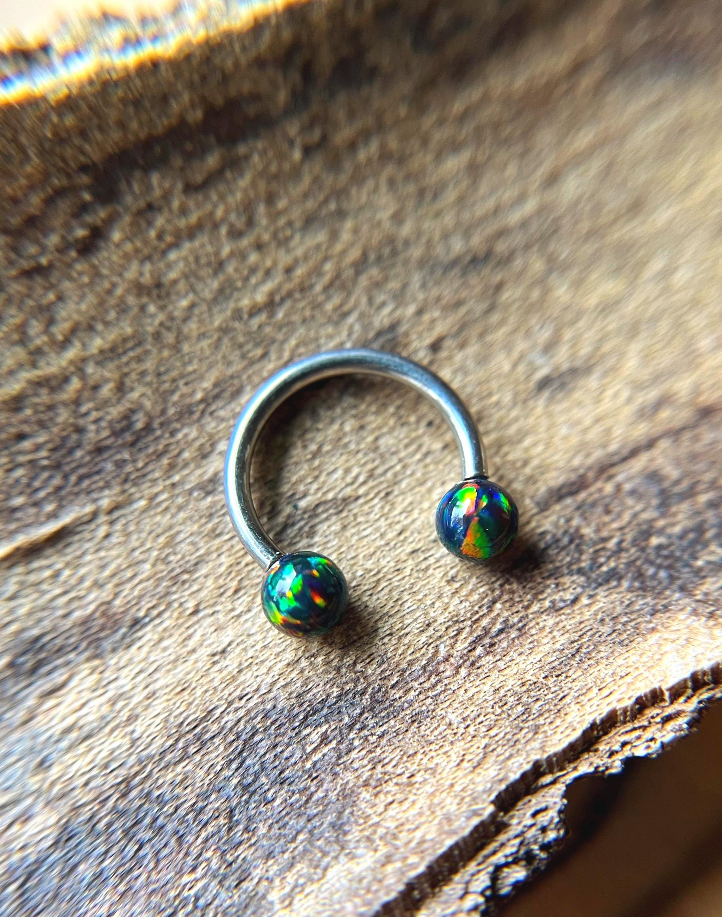 Fire Opal Internally Threaded Implant-Grade Titanium Horseshoe Ring